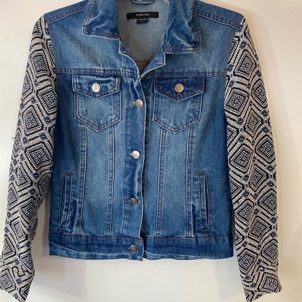 Beautiful Paper Tee Jean Jacket with knit sleeves
